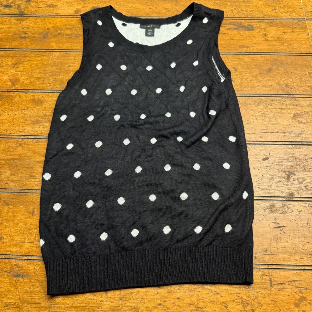 Halogen Petite‎ Polka Dot Sleeveless Sweater Top Women Size S Black White